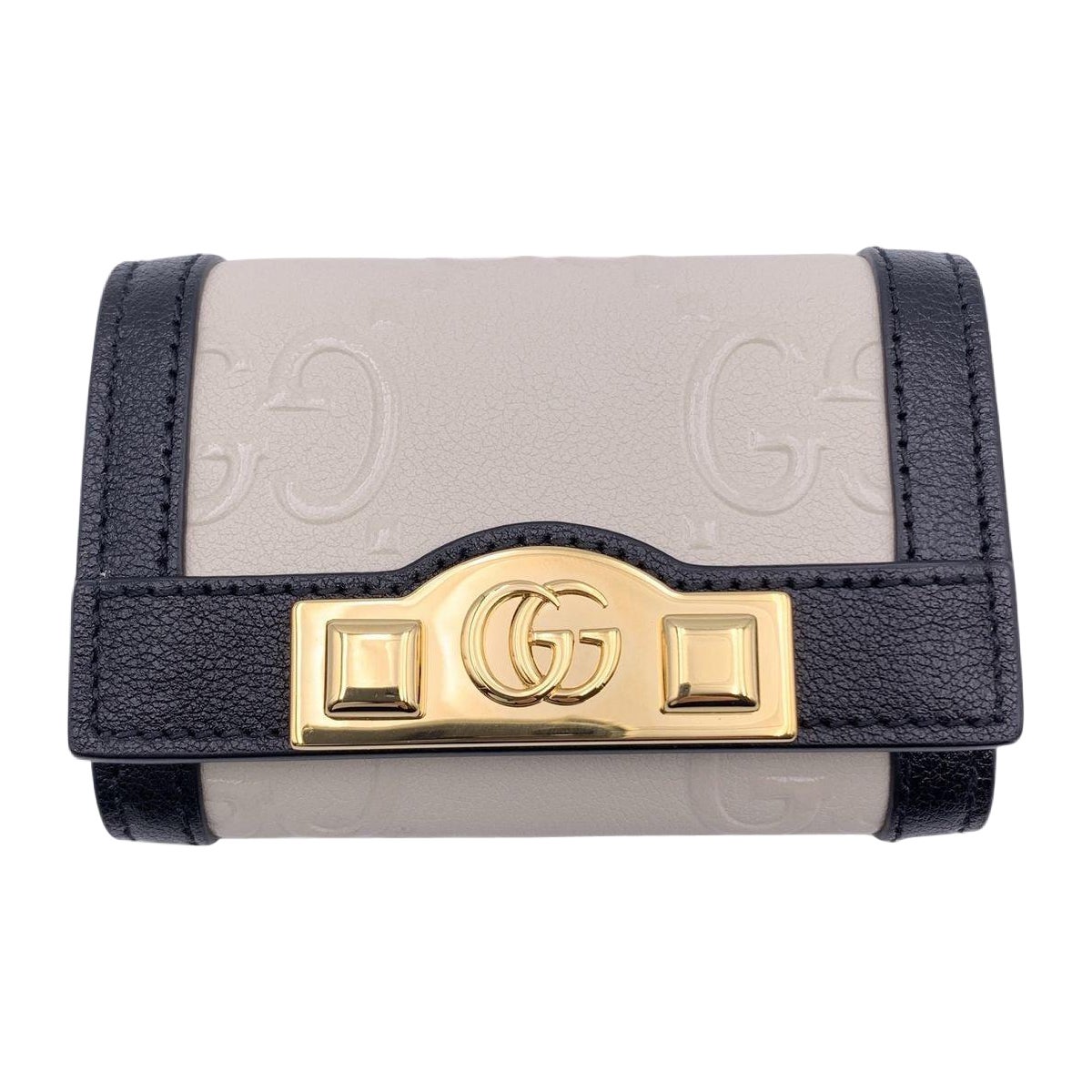 Gucci White Black Monogram Leather Wonka 6 Key Case Holder Pouch en vente