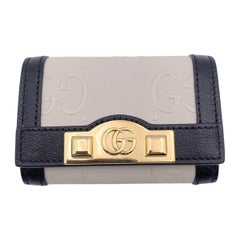 Used Gucci White Black Monogram Leather Wonka 6 Key Case Holder Pouch