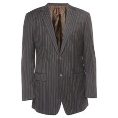 Yves Saint Laurent Vintage Brown Striped Wool Single Breasted Blazer M.