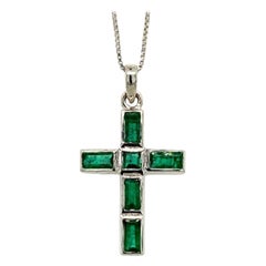 Retro Natural Emerald Jesus Cross Pendant 925 Sterling Silver, Unisex Gifts