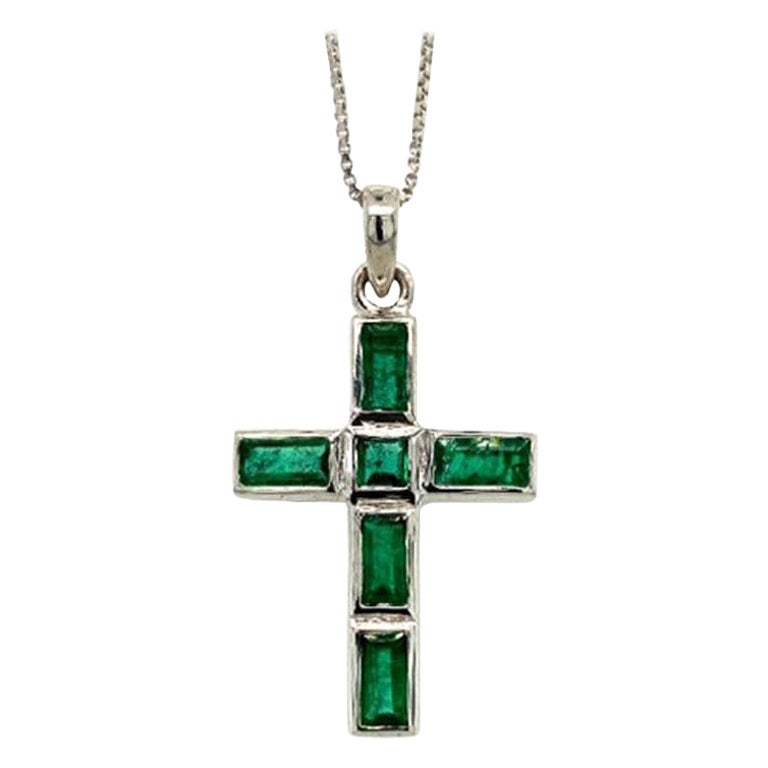 Natural Emerald Jesus Cross Pendant 925 Sterling Silver, Unisex Gifts