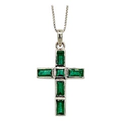 Natural Emerald Jesus Cross Pendant 925 Sterling Silver, Unisex Gifts