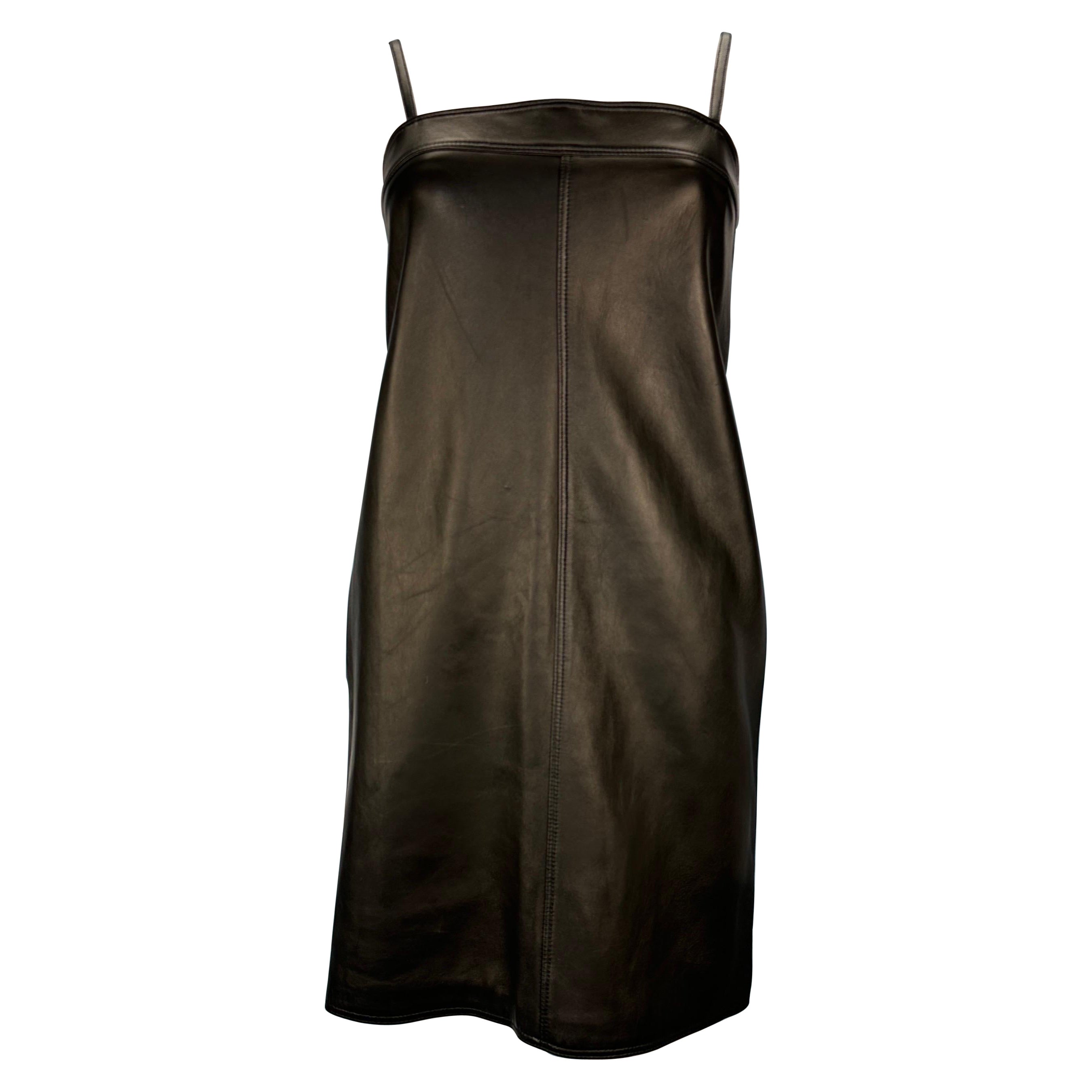 Versace Fall 1997 Runway Black Leather Mini Dress For Sale