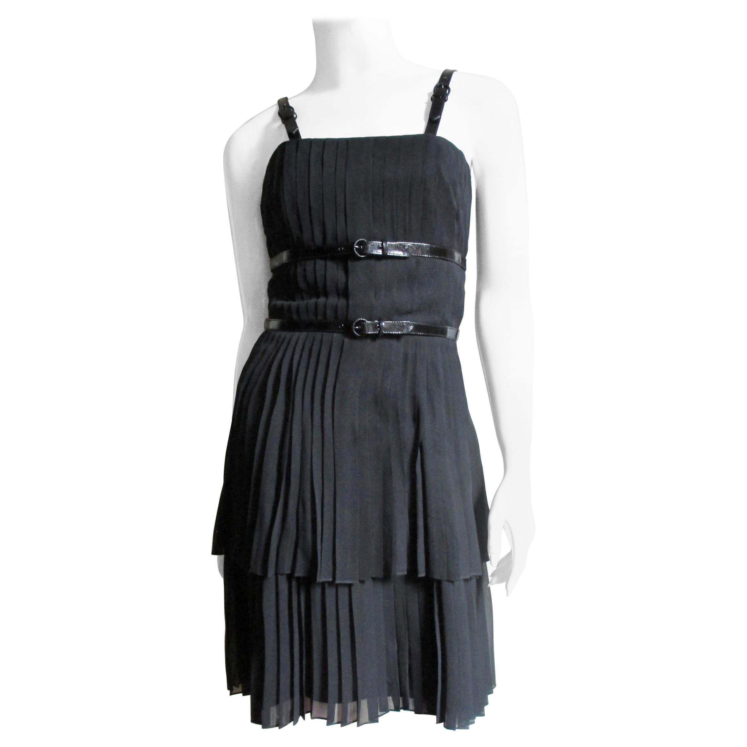 Karl Lagerfeld Silk Dress with Leather Straps For Sale
