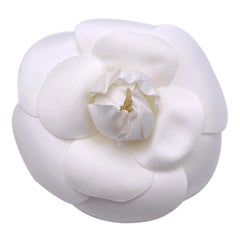 Chanel Vintage White Fabric Camelia Camellia Flower Brooch Pin