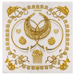 HERMES c.1975 Rybal "Les Cavaliers D'or" Gold Chain Scythian Art 100% Silk Scarf