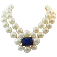 Vintage Chanel Double Strand Pearl Choker with Gripoix Chiclets 1