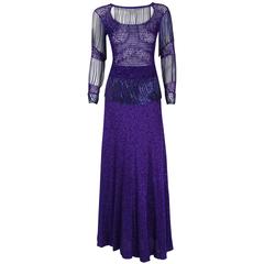 1977 Loris Azzaro Couture Purple Lurex & Chain-Fringe Evening Gown Ensemble 