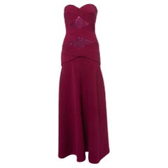 Used Tadashi Shoji Burgundy Pin-Tucked Jersey Jovian Strapless Sequins Gown XS