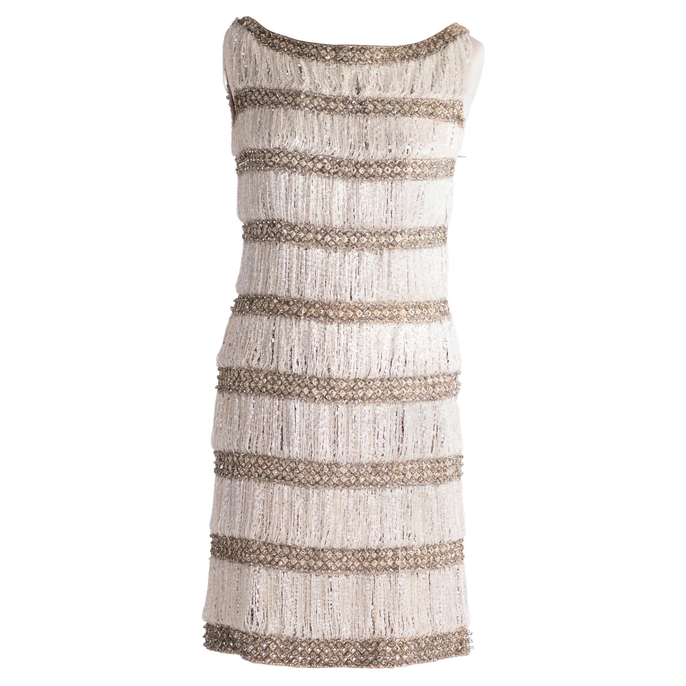 Late 1950 early 1960's Balmain Encrusted Silver Cocktail Dress For Sale