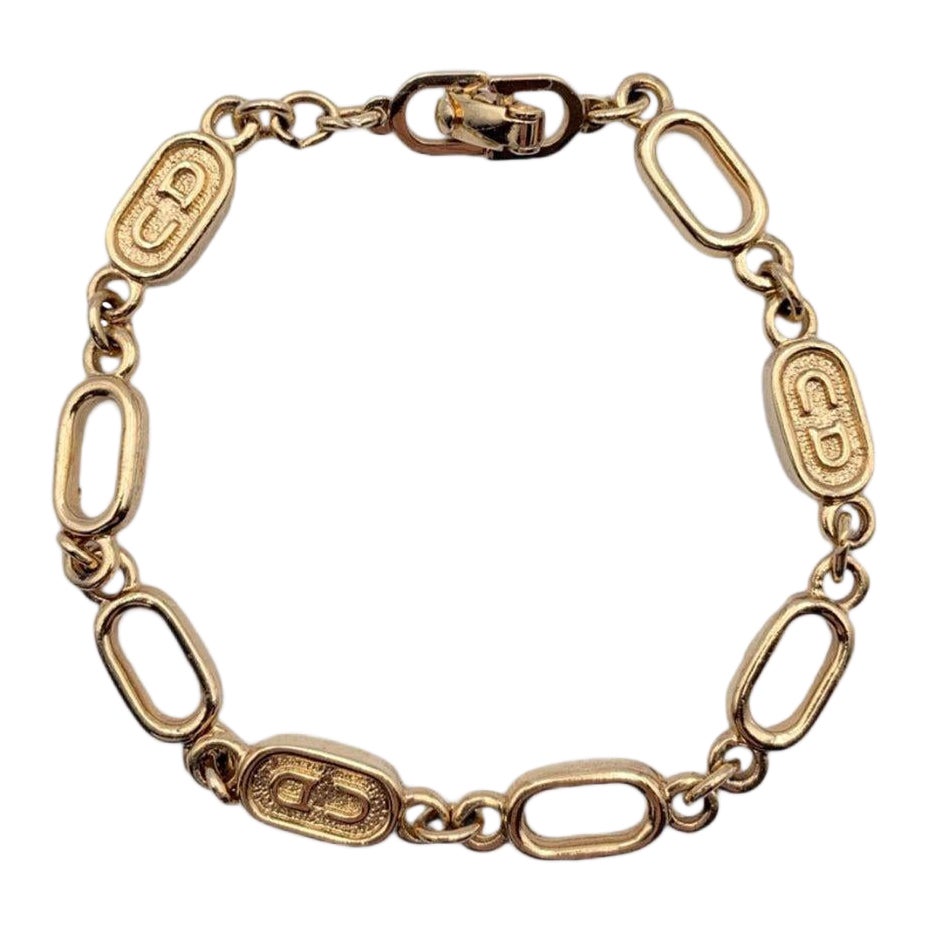 Christian Dior Vintage Gold Metal Oval Chain Link Bracelet For Sale