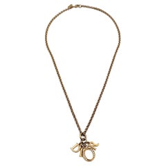 Christian Dior Gold Metal Crystals Dangling Letters Logo Necklace