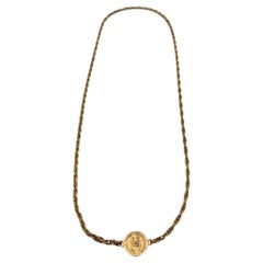 Chanel Antique 1970s Gold Metal Long Medallion Coin Necklace