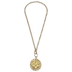 Chanel Retro Gold Metal Chain Necklace CC Logo Medallion