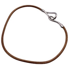 Hermes - Bracelet double tour en cuir tanné - Crochet géant en métal argenté