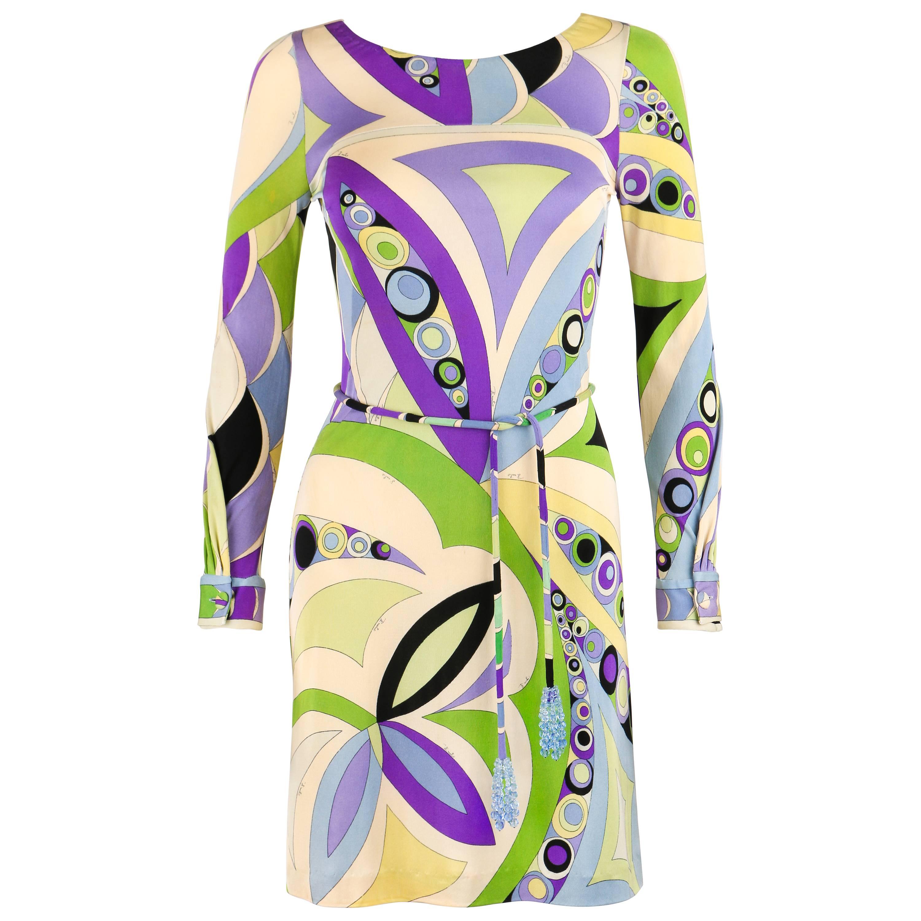 EMILIO PUCCI c.1960's Signature Print "Coppola e Toppo" Belt Sheath Dress For Sale