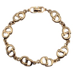 Christian Dior Vintage Gold Metal CD Logo Chain Link Bracelet