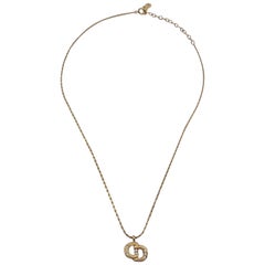 Christian Dior Retro Gold Metal CD Pendant Chain Necklace