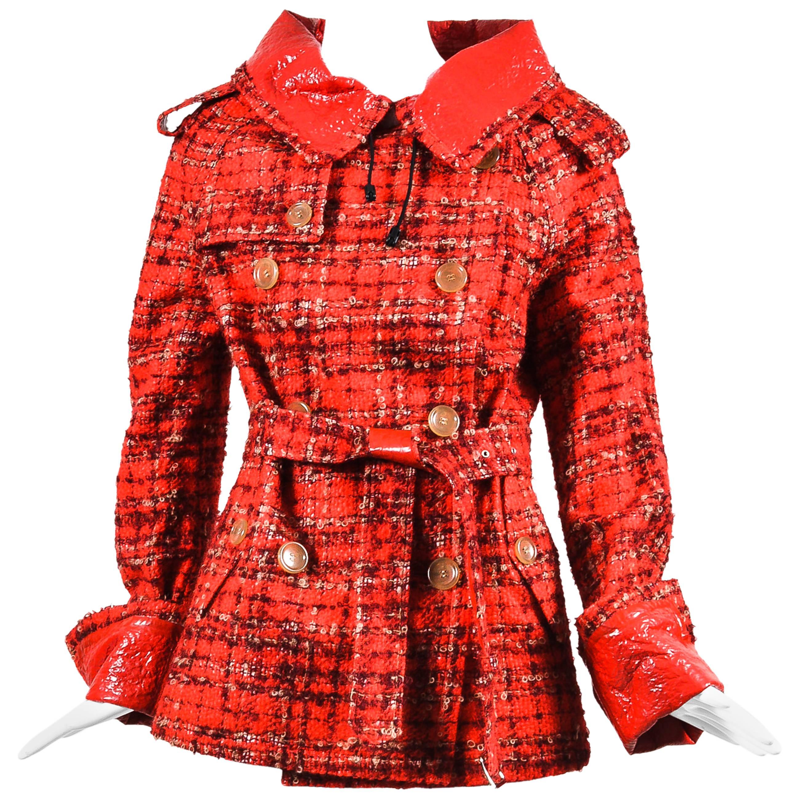 Junya Watanabe Comme des Garcons Red Beige Plaid Belted Coat Size M