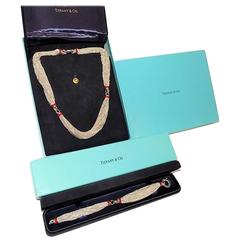 Rare Vintage Tiffany & Co Sterling Silver Red Enamel   Necklace & Bracelet set