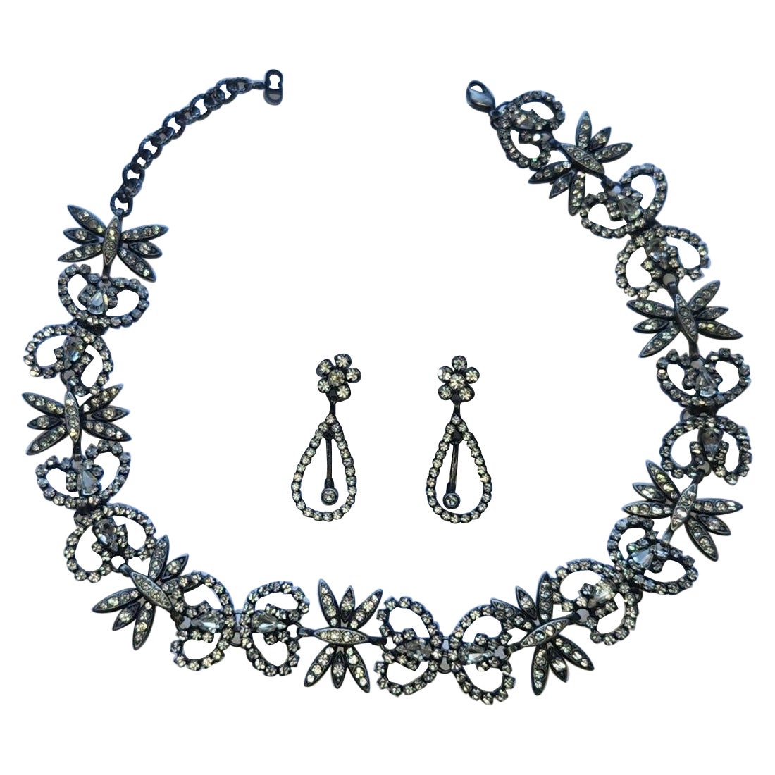 90-s John Galliano for Christian Dior Couture Crystal Necklace and Earrings Set For Sale
