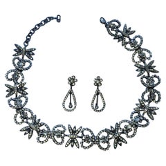 Vintage 90-s John Galliano for Christian Dior Couture Crystal Necklace and Earrings Set