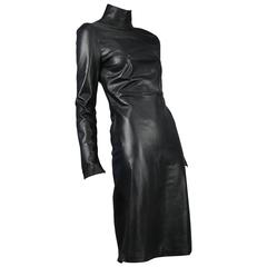Margiela Black Leather Open Back Dress