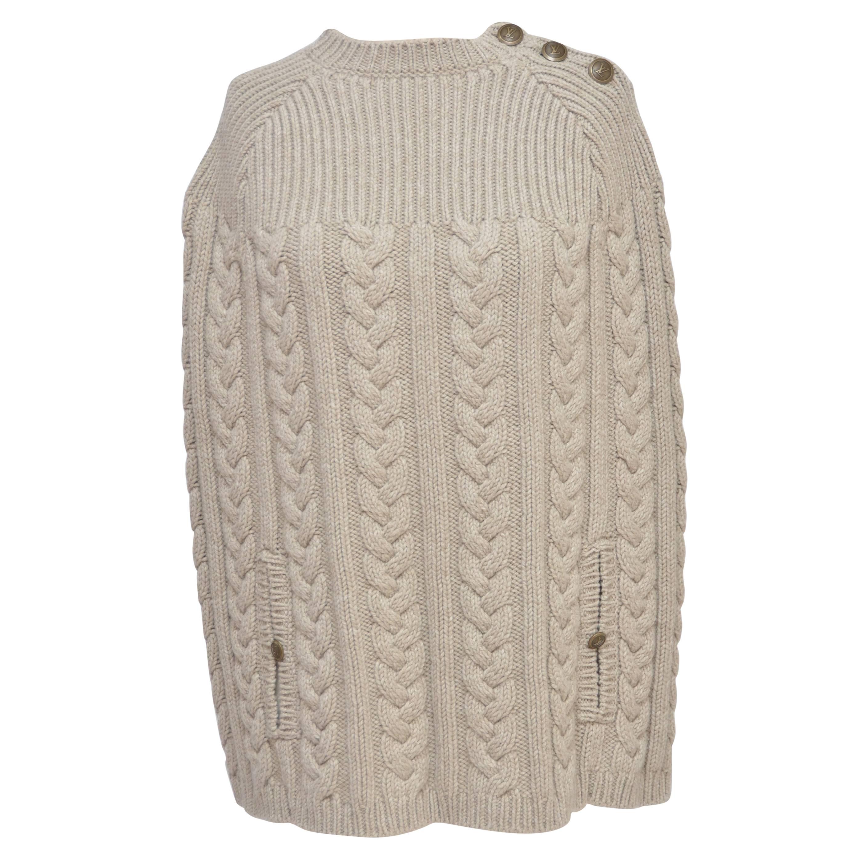 Louis Vuitton Wool Cape Cable Knit Poncho  