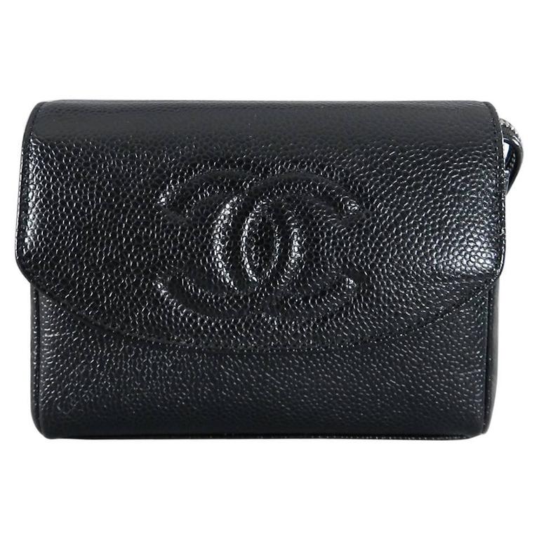 Chanel 07A Small Black Caviar Leather Trousse / Make up Bag / Clutch at  1stDibs
