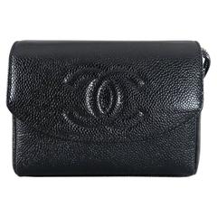 Chanel 07A Small Black Caviar Leather Trousse / Make up Bag / Clutch