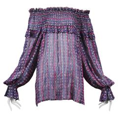Vintage Yves Saint Laurent Purple and Gold Indian Fabric Print Blouse