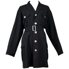 Yohji Yamamoto Black Military Button Belted Coat