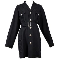 Yohji Yamamoto Black Military Button Belted Coat 9