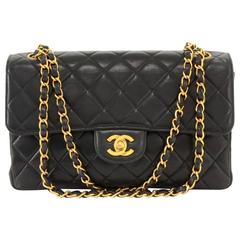 Vintage Chanel 2.55 10" Black Quilted Leather Double Sided Flap Shoulder Bag