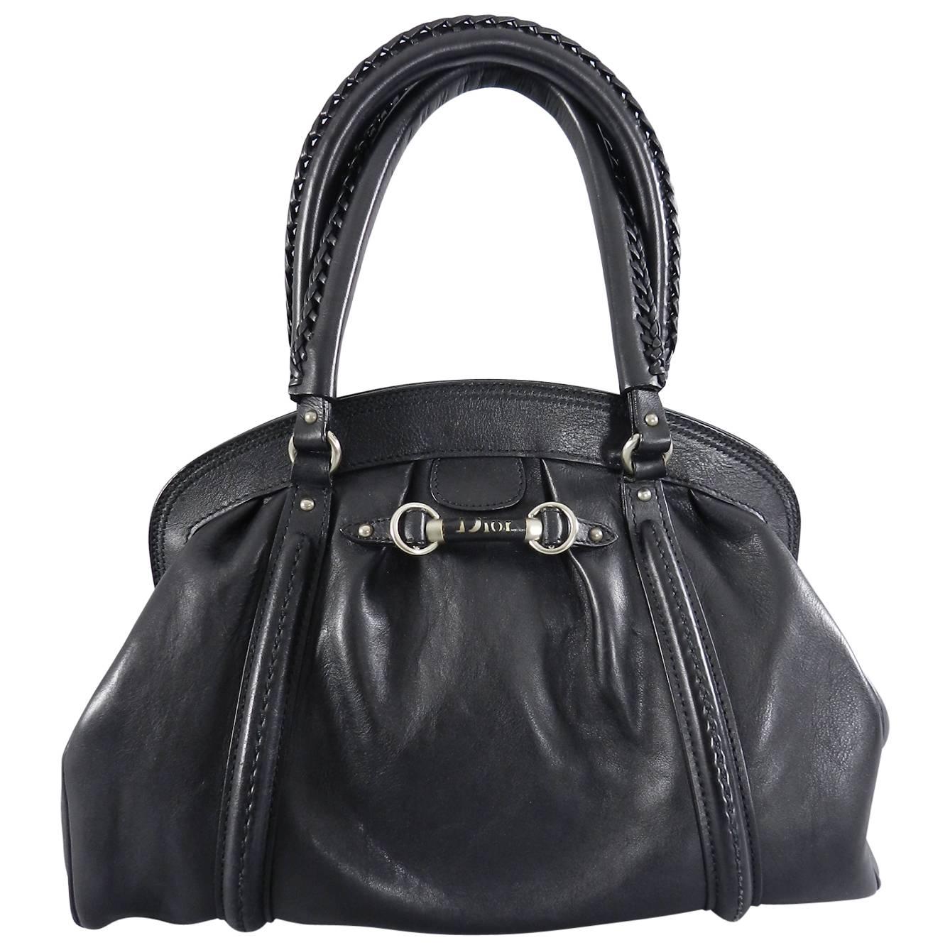 Christian Dior Black Handbag with Braided Handles For Sale