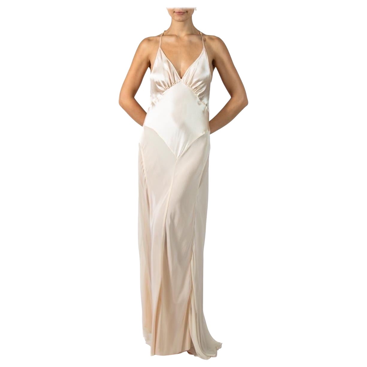 MORPHEW COLLECTION Champagne Silk Charmeuse Bias Cut Slip Gown For Sale