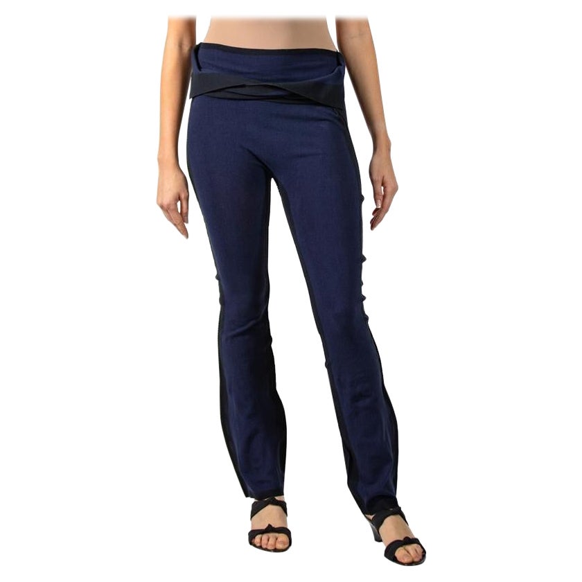 2000S ISSEY MIYAKE Navy Blue & Black Nylon Cotton Flared Pants With Wrap Around For Sale