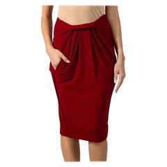 2000S DONNA KARAN Red Rayon & Wool Skirt With Twisted Waist Detail