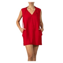 2000er VALENTINO Rotes ärmelloses Kleid aus Acetat und Poly mit Schulterschleife