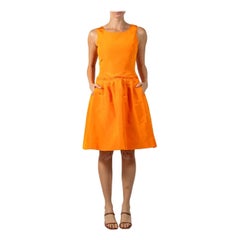 1990S OSCAR DE LA RENTA Orange Silk Cocktail Dress With Fitted Bust And Pleated