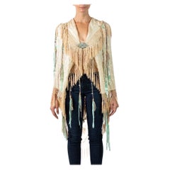 MORPHEW COLLECTION Cream Hand Embroidered Silk Fringed Shawl