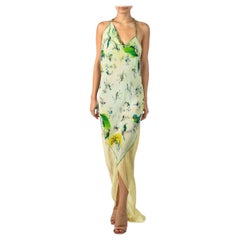 MORPHEW ATELIER Green & Yellow Tissue Silk Scarf Dress With Crystal Straps