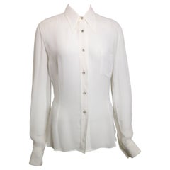 Dolce and Gabbana White Collar Shirt with Square Rhinestone Buttons 