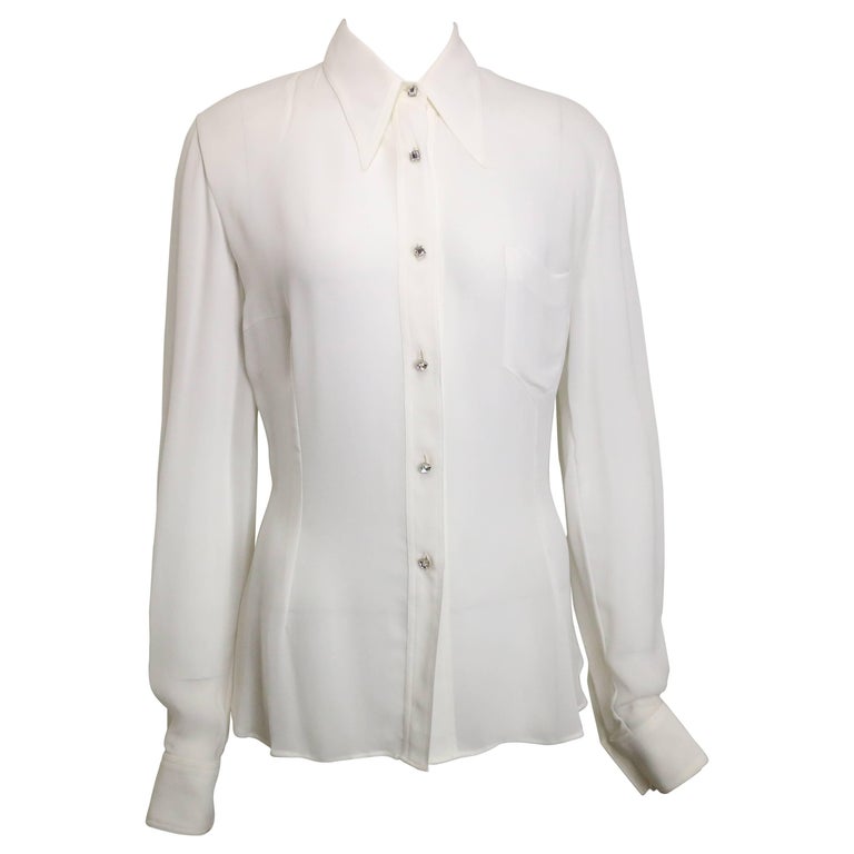 Dolce and Gabbana White Collar Shirt with Square Rhinestone Buttons For ...