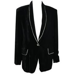 Vintage 90s Complice Black Velvet Rhinestones Shawl Blazer 1