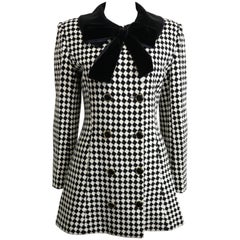 Angelo Tarlazzi Double Breasted Black and White Harlequin Check Coat With Bow