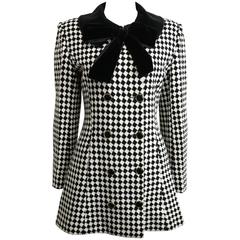 Angelo Tarlazzi Double Breasted Black and White Harlequin Check Coat With Bow 1