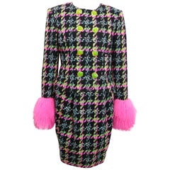 Christian Lacroix Double Breasted Houndstooth Tweed Wool Suit and Skirt Ensemble