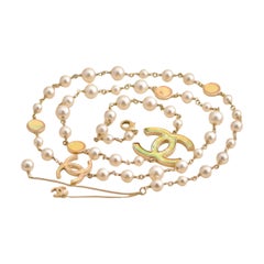 Vintage Chanel CC Pearl Long Necklace