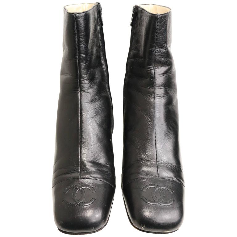 square toe black leather ankle boots